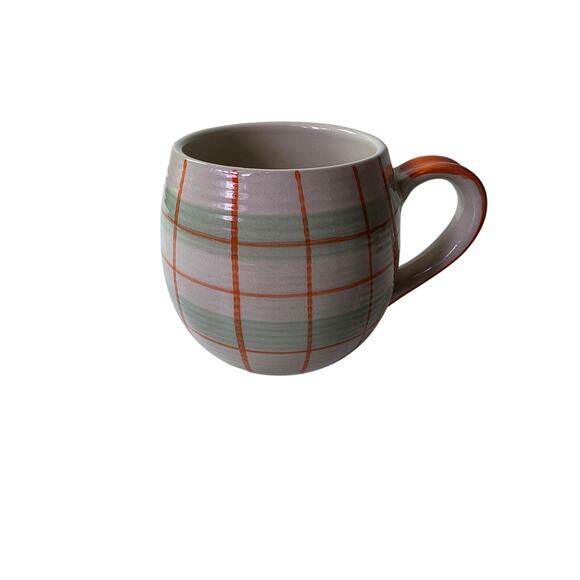 WORLD MARKET Orange Green Plaid Bubble Ceramic Coffee Mug - Picture 1 of 8